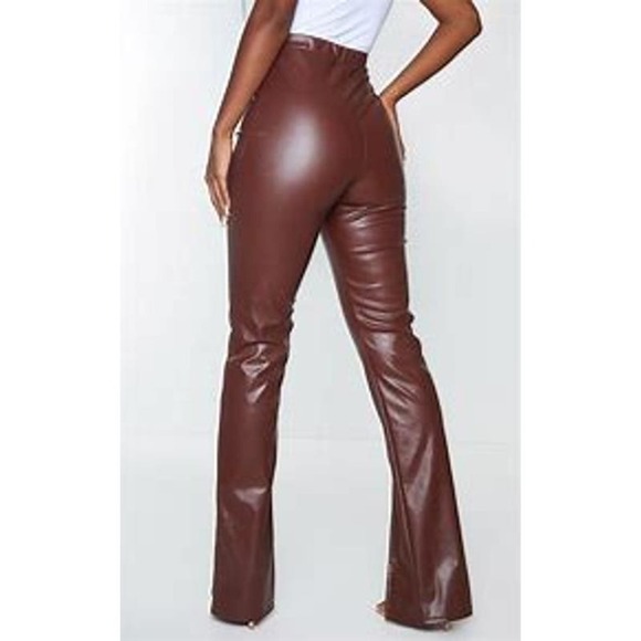NEW Pretty Little Things Faux Leather Split Hem Trousers Pants Size 6‎ Brown - Picture 3 of 16